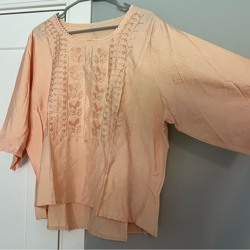 Peach Embroidered Women's Top